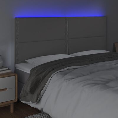 vidaXL Čelo postele s LED šedé 160x5x118/128 cm umělá kůže