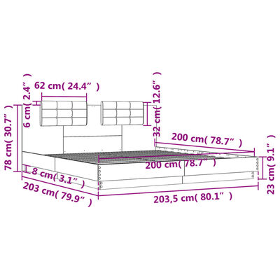 vidaXL Rám postele s čelem a LED osvětlením bílý 200 x 200 cm