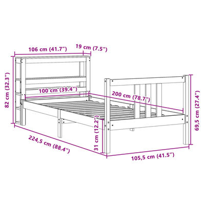 vidaXL Rám postele s čelem bílý 100 x 200 cm masivní borové dřevo