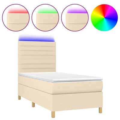 vidaXL Box spring postel s matrací a LED krémová 100x200 cm textil