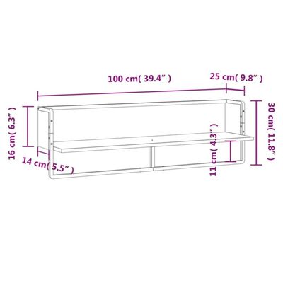 vidaXL Nástěnná police s tyčí kouřový dub 100 x 25 x 30 cm