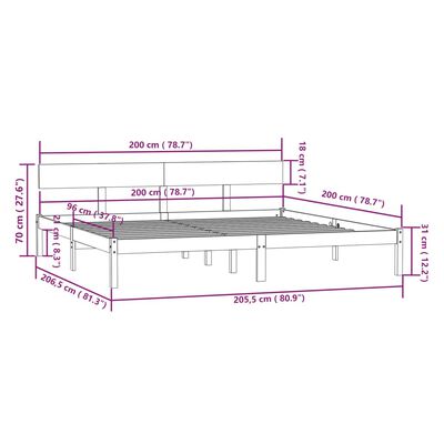 vidaXL Rám postele bez matrace masivní dřevo 200 x 200 cm