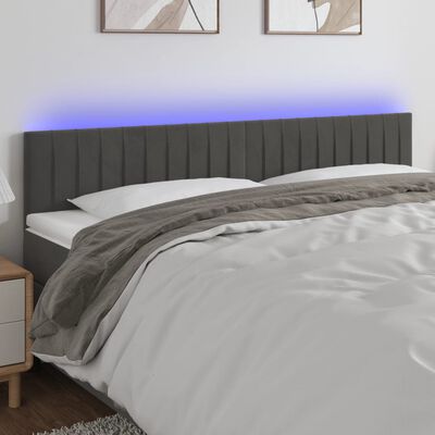 vidaXL Čelo postele s LED tmavě šedé 180x5x78/88 cm samet