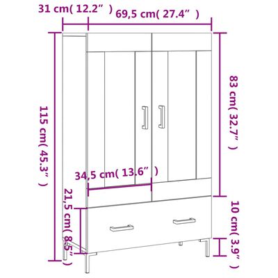 vidaXL Skříň highboard šedá sonoma 69,5 x 31 x 115 cm kompozitní dřevo