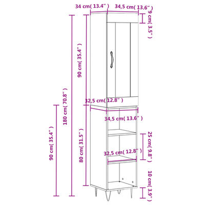 vidaXL Skříň highboard kouřový dub 34,5 x 34 x 180 cm kompozitní dřevo