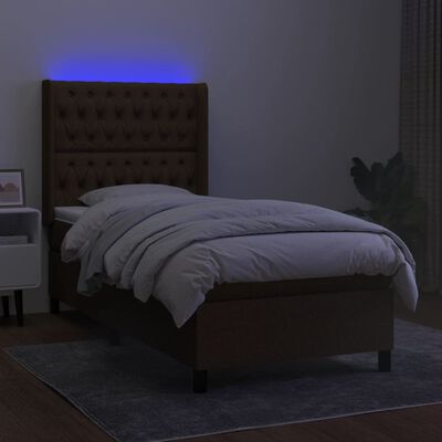 vidaXL Box spring postel s matrací a LED tmavě hnědá 100x200 cm textil