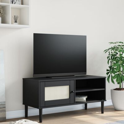 vidaXL TV skříňka SENJA ratanový vzhled černá 106x40x49 cm borovice