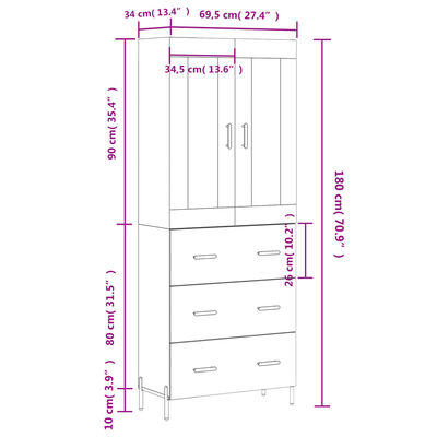 vidaXL Skříň highboard betonově šedá 69,5x34x180 cm kompozitní dřevo