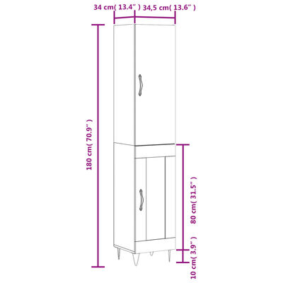 vidaXL Skříň highboard kouřový dub 34,5 x 34 x 180 cm kompozitní dřevo