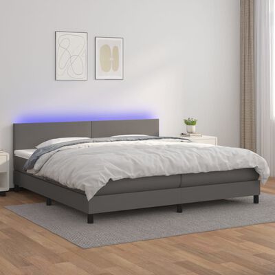 vidaXL Box spring postel s matrací a LED šedá 200x200 cm umělá kůže