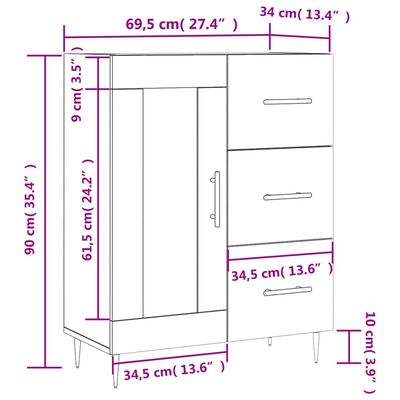 vidaXL Příborník bílý 69,5 x 34 x 90 cm kompozitní dřevo