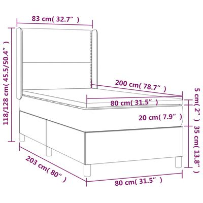 vidaXL Box spring postel s matrací a LED tmavě zelená 80x200 cm samet