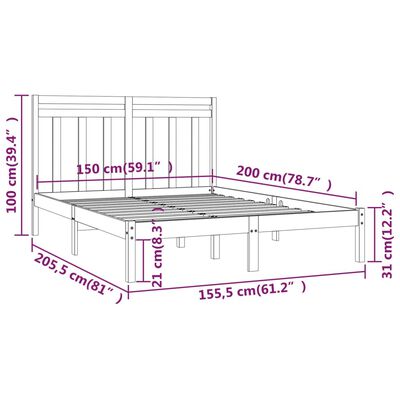 vidaXL Rám postele bílý masivní dřevo 150 x 200 cm King Size