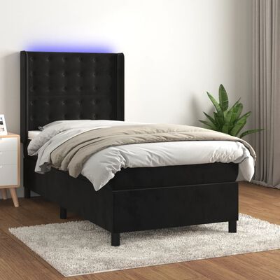 vidaXL Box spring postel s matrací a LED černá 100x200 cm samet