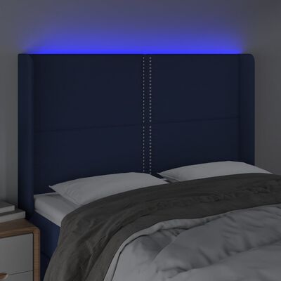 vidaXL Čelo postele s LED modré 147 x 16 x 118/128 cm textil