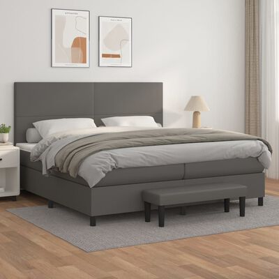 vidaXL Box spring postel s matrací šedá 200x200 cm umělá kůže