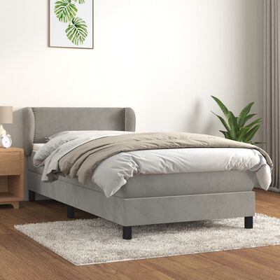 vidaXL Box spring postel s matrací světle šedá 90x190 cm samet