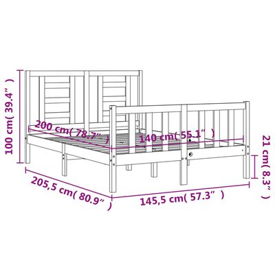 vidaXL Rám postele s čelem bílý 140 x 200 cm masivní dřevo