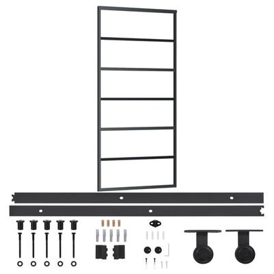 vidaXL Posuvné dveře s kováním ESG sklo a hliník 90 x 205 cm