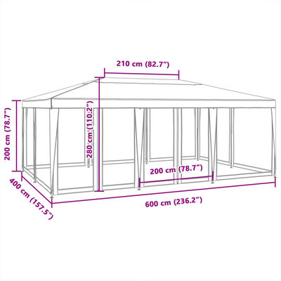 vidaXL Party stan s 10 síťovanými bočnicemi bílý 6 x 4 m HDPE