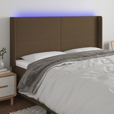 vidaXL Čelo postele s LED tmavě hnědé 183 x 16 x 118/128 cm textil