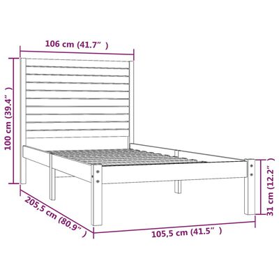 vidaXL Rám postele bílý masivní dřevo 100 x 200 cm