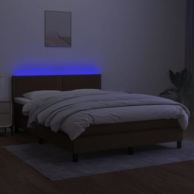 vidaXL Box spring postel s matrací a LED tmavě hnědá 140x200 cm textil