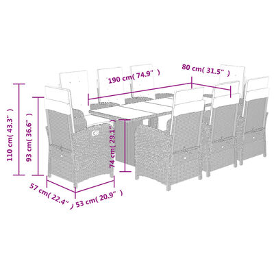 vidaXL 9dílný zahradní jídelní set s poduškami béžový polyratan