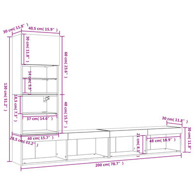 vidaXL 4dílná obývací stěna s LED dub sonoma kompozitní dřevo