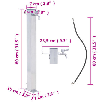 vidaXL Zahradní sloupek na vodu 80 cm nerezová ocel čtvercový