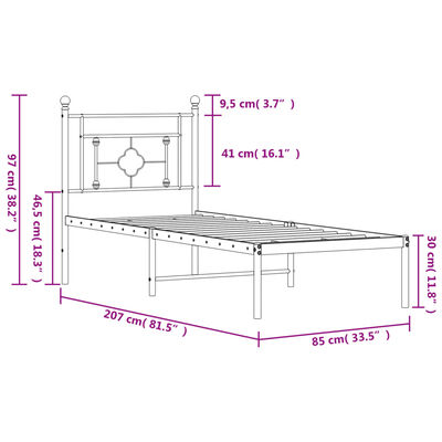 vidaXL Kovový rám postele s čelem černý 80 x 200 cm