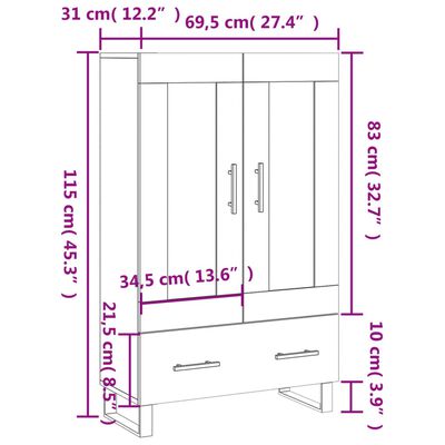 vidaXL Skříň highboard hnědý dub 69,5 x 31 x 115 cm kompozitní dřevo