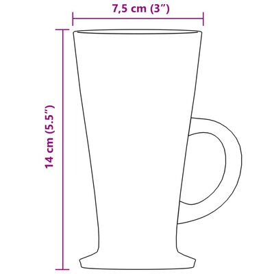 vidaXL Sklenice na latte s uchem 6 ks 250 ml
