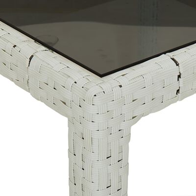 vidaXL Zahradní stůl 90 x 90 x 75 cm tvrzené sklo a polyratan bílý