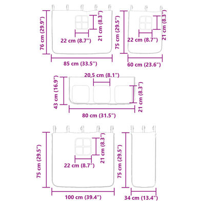 vidaXL Dětská patrová postel se závěsy modrá 90 x 200 cm borovice