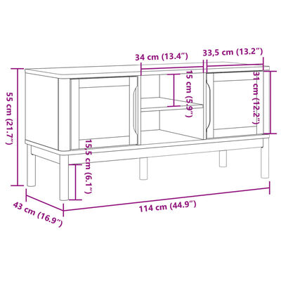 vidaXL TV stolek FLORO šedý 114 x 43 x 55 cm masivní borové dřevo