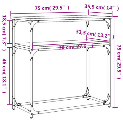 vidaXL Konzolový stolek hnědý dub 75 x 35,5 x 75 cm kompozitní dřevo