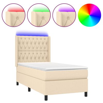 vidaXL Box spring postel s matrací a LED krémová 90x190 cm textil