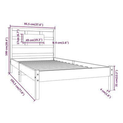 vidaXL Rám postele masivní dřevo 90 x 190 cm Single