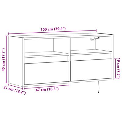 vidaXL Nástěnná TV skříňka s LED osvětlením dub sonoma 100x31x45 cm