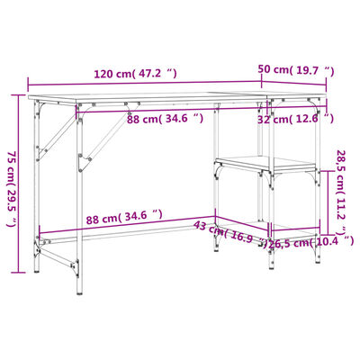 vidaXL Psací stůl hnědý dub 120 x 50 x 75 cm kov a kompozitní dřevo