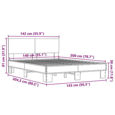 vidaXL Rám postele hnědý dub 140 x 200 cm kompozitní dřevo a kov