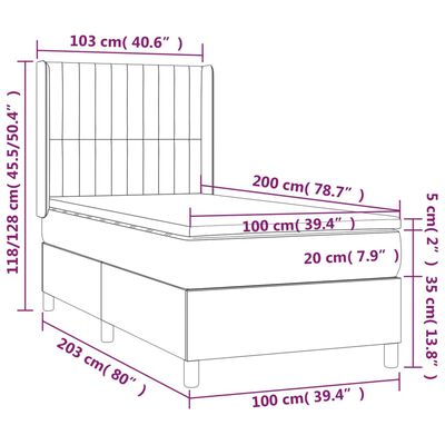 vidaXL Box spring postel s matrací a LED růžová 100x200 cm samet