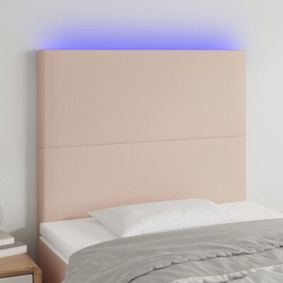 vidaXL Čelo postele s LED cappuccino 80x5x118/128 cm umělá kůže