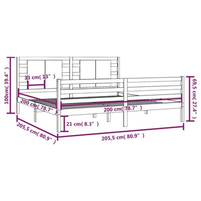 vidaXL Rám postele černý masivní borovice 200 x 200 cm