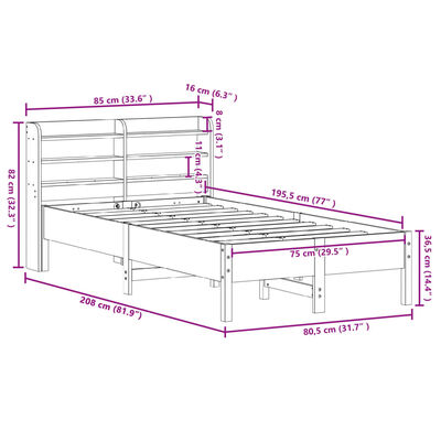 vidaXL Postel bez matrace bílá 75 x 190 cm masivní borovice