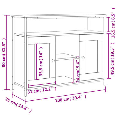 vidaXL Příborník kouřový dub 100 x 35 x 80 cm kompozitní dřevo