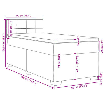 vidaXL Box spring postel s matrací tmavě šedá Single samet