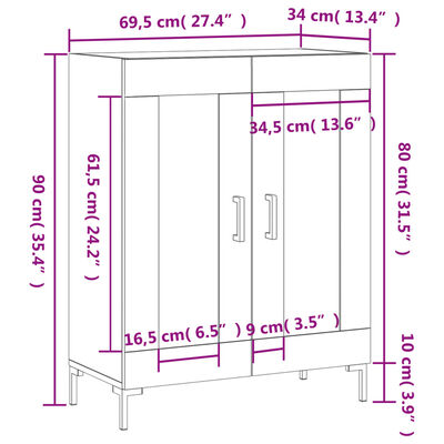 vidaXL Příborník bílý 69,5 x 34 x 90 cm kompozitní dřevo