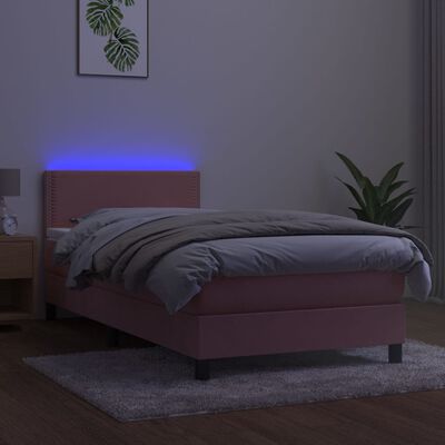 vidaXL Box spring postel s matrací a LED růžová 100x200 cm samet